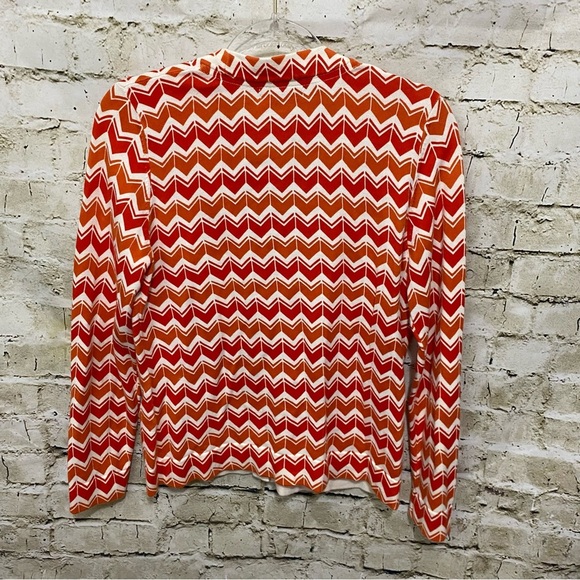 Lands End Ivory Orange Chevron Print V Neck Cardigan - Picture 4 of 6
